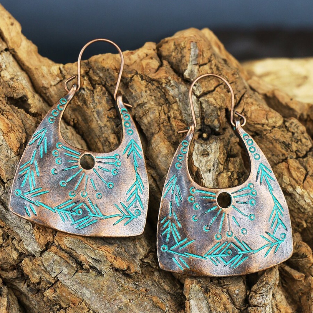 Boho Mint Tribal Geo Hoop Drop Earrings